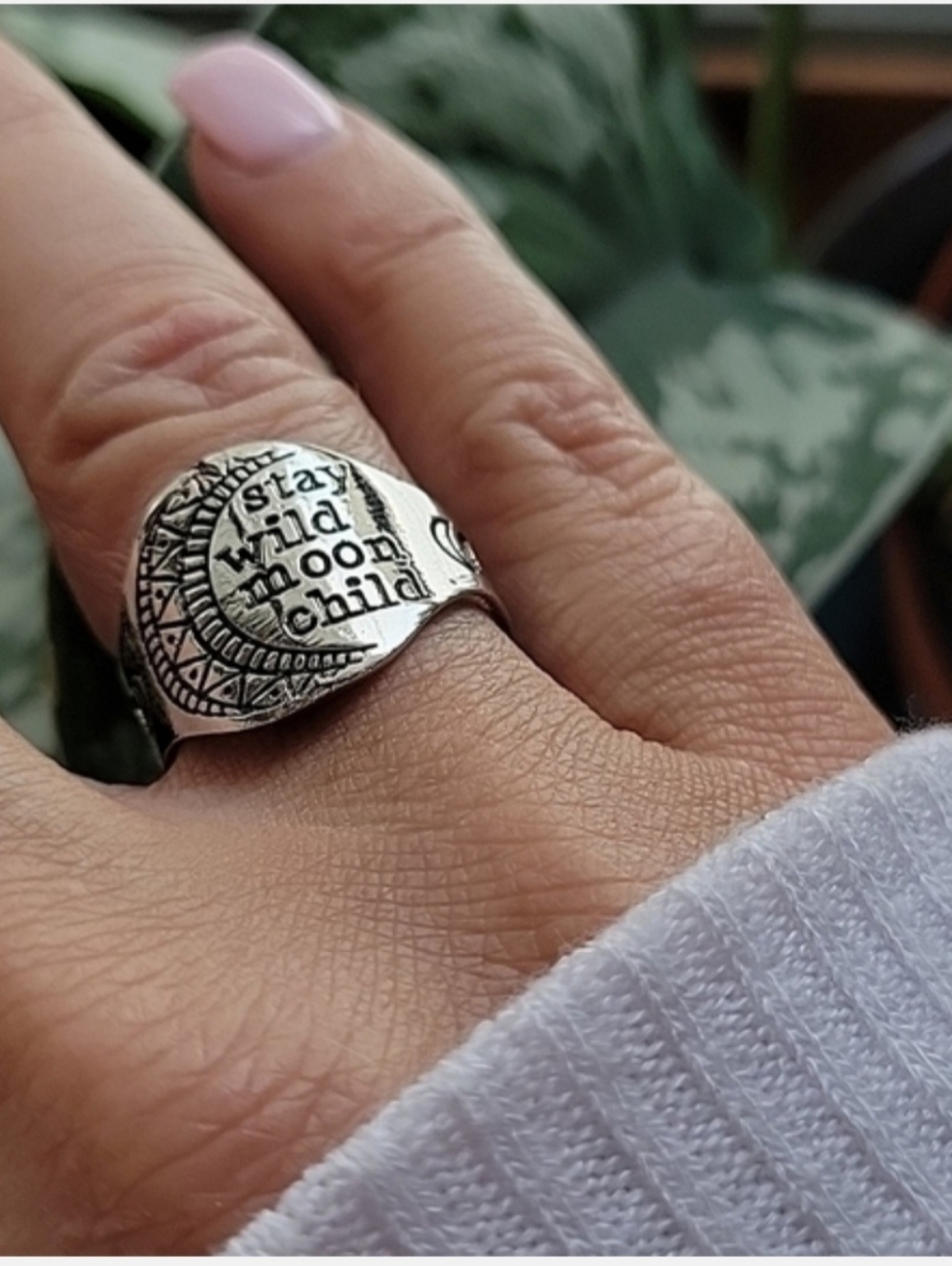 Silver Tone 'Stay Wild Moon Child' Cigar Band Statement Ring